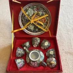 未使用・箱付】中国伝統工芸 七宝焼 景泰藍 ミニ花瓶 5点セット 台座付