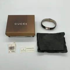 GUCCI ブラックレザー ブレスレット 金具シルバーカラー