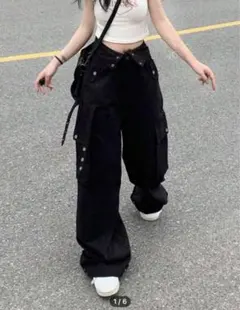 ⚠️2月処分SHEIN 黒 パンツ デニム ジーンズ ボトムス y2k