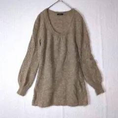 ニット (M) アルパカ混 暖かい 長袖 ボリューム袖風 ベージュ系 古着