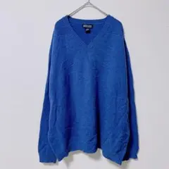 ランズエンド 無地 ニット Ｖネック XL ゆったり 青 ウール お出かけのサムネイル