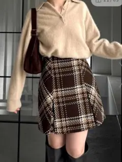 SNIDEL ロービングチェックミニスカート