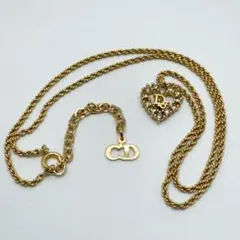 クリスチャンディオール ネックレス ロゴ ハート ラインストーン ヴィンテージ