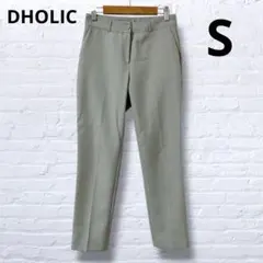 DHOLIK パンツ グリーン センタープレス スラックスパンツ