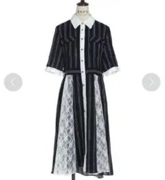 axes femme ストライプ柄レース切替ワンピース 半袖のサムネイル