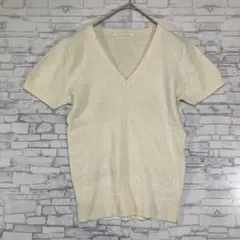 cleef crea アイボリー Vネック 半袖ニット　セーター　アンゴラ混