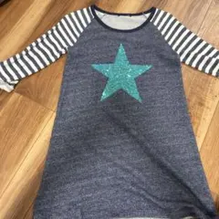 ネイビー ストライプ 七分袖 ワンピース