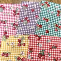 生地　YUWA 松山敦子　いちご・チェック柄　５枚