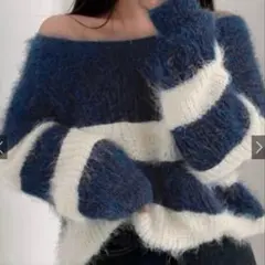 GRL前後2wayボーダー柄シャギーニットトップス[ks054]