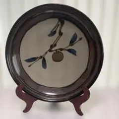 果実と葉の模様の陶器皿　スタンド付