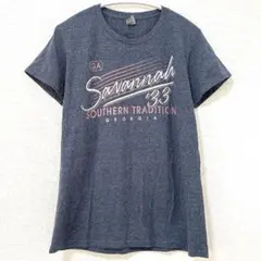 ギルダン Tシャツ クルーネック 半袖 プリント M相当 青 系 綿混 デイリー