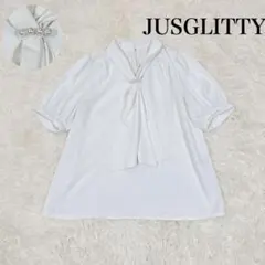 極美品　ジャスグリッティー　５分袖パールバーブラウス　ホワイト　近年　現行　S