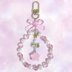 【16】 ビーズ キーホルダー ストラップ y2k ピンク