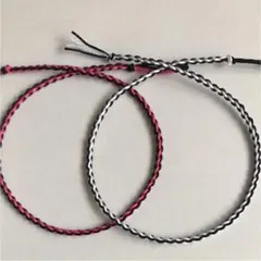 ハンドメイドミサンガ2本セット　アンクレット　BK×ホワイト・ピンク