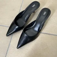 ZARA ポインテッドトゥ ミュール ブラック 38