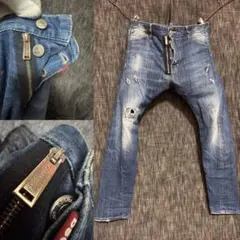 Dsquared2 フロントジップ装飾　ダメージ加工　ストレッチデニム　ジーンズ