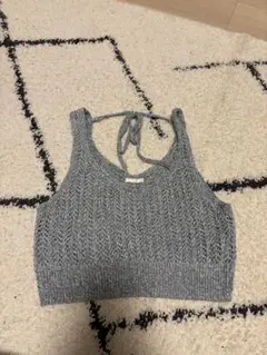 グレー 編み込み クロップドビスチェ　gu