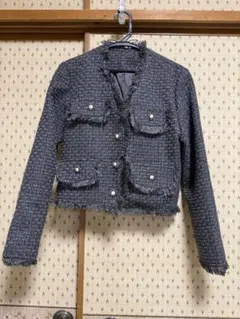 グレー ウール混紡 テーラードジャケットとスカートセット