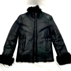 羊革 シープスキン 裏ボア ジャケット ブルゾン レディース 黒