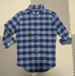 （美品）シップスジェットブルー　ブルーチェックシャツ（5分袖）Sサイズ