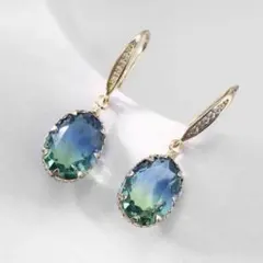 揺れる可愛いジルコニア緑ブルーシルバー天然石ブランドハンドメイド調ゴールドピアス