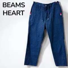 【ビームスハート】ジャガード織りチェック柄テーパードパンツ　チノパン　ブラック