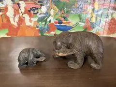 木製クマの彫刻セット（大・小）