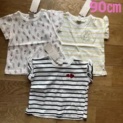 ３点セット　新品　プティマイン　半袖トップス　ハート刺繍　花刺繍　アイスクリーム