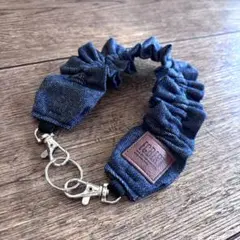 デニムリメイク　合皮タグ付き　フリルストラップ　ハンドストラップ