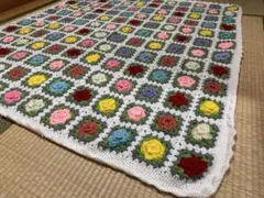 ハンドメイド かぎ針編み モチーフ編み マルチカバー 薔のサムネイル