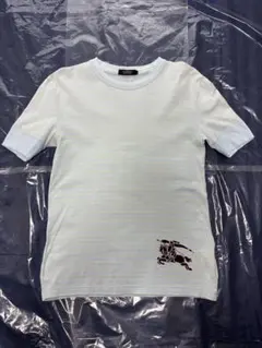 Burberry Black Label 水色 ボーダー ロゴおおきめ Tシャツ