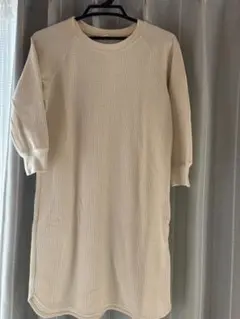 ホワイト ワッフル生地 七分袖ワンピース M