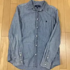 美品 ラルフローレン 綿100% 長袖シャツ ダンガリー ポニー刺繍 ブルー
