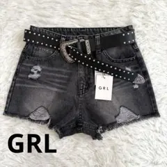 新品　GRL ダメージ　ブラック　ショートパンツ　ベルト付き　Sサイズ