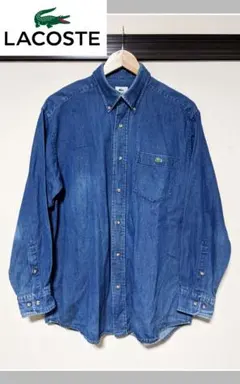【LACOSTE】デニム長袖シャツ/インディゴ/刺繍/ロゴ/日本製/古着