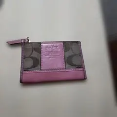 COACH コインケース等可ピンク シグネチャ‐キーリング付