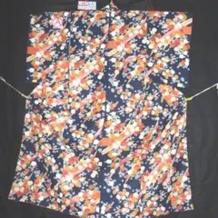 洗える小紋 紺色束ね華 化繊 身丈約157㎝強裄約62㎝ 超美品激安