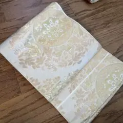 袋帯 クリーム色 金色 花 鳥
