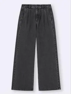 GU ブラックデニム パンツ S ストレート デニムタックトラウザー