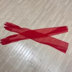 チュール素材 ロンググローブ 赤 シースルーグローブ クリスマス サンタ