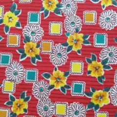 KEI FABRIC ケイ ファブリック＊フラワースクエア 赤地 はぎれ 生地