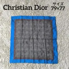 クリスチャンディオール　スカーフ　ストール　チェック柄　青　79×77 S392
