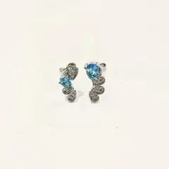 ブルー レイン ティアドロップ 雫 キラキラ CZダイヤ シルバー ピアス