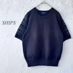 SHIPS レースショートスリーブ半袖ニット 黒 プルオーバー 1347のサムネイル