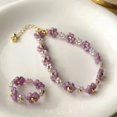 【ARMY必見】BTS 推しカラー パープルビーズブレスレット＆リングセット03