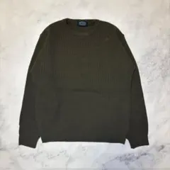 メンズ ニット セーター カーキ 無地 クルーネック シンプル ゆるだぼ M
