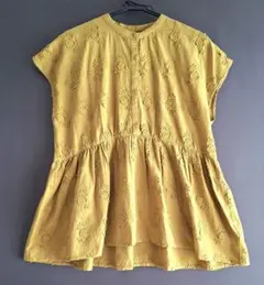 ★SEASON REASON★花柄刺繍 チュニック 半袖 マスタード　LL　新品