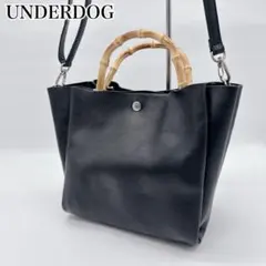 美品 本革 レザー バンブーハンドル 2WAY ハンドバッグ ショルダー 黒のサムネイル