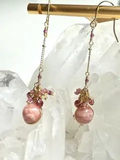 【天然石】インカローズ・ラウンドブーケ＊ピアス⭐︎No.277