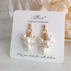 コットンパール ガラスパール ホワイトピアス orイヤリング